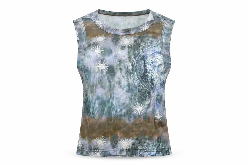 Urban renewal Womens Blue Geometric Polyester Basic T-Shirt Size S Round Neck