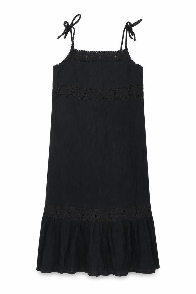 H&M Womens Black Cotton Shift Size 12 Square Neck Tie