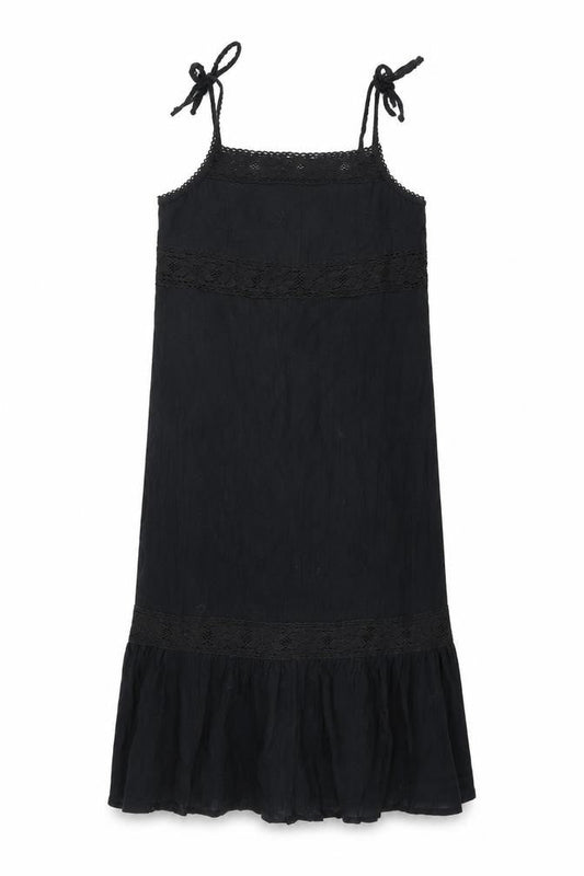 H&M Womens Black Cotton Shift Size 12 Square Neck Tie