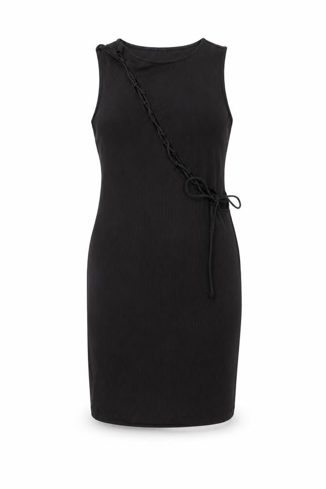H&M Womens Black Polyester Bodycon Size L Round Neck Tie