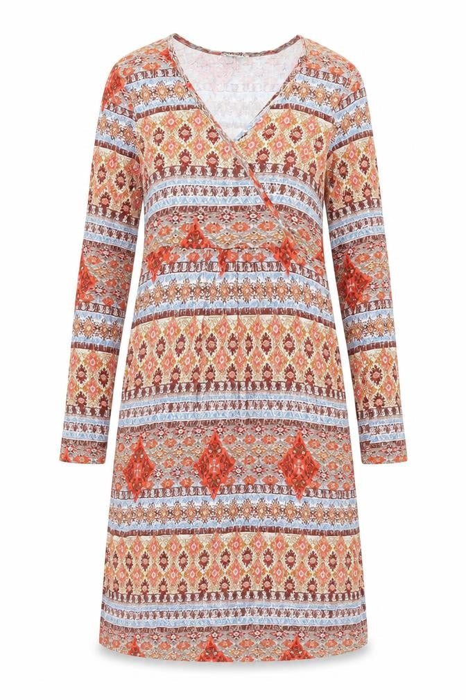 Boysen's Womens Multicoloured Geometric Viscose Shift Size 10 V-Neck Pullover