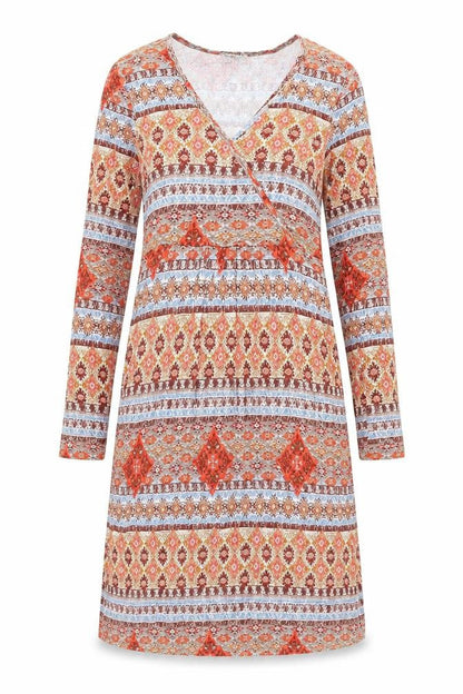 Boysen's Womens Multicoloured Geometric Viscose Shift Size 10 V-Neck Pullover