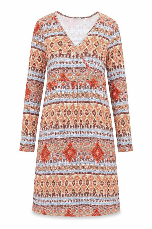 Boysen's Womens Multicoloured Geometric Viscose Shift Size 10 V-Neck Pullover