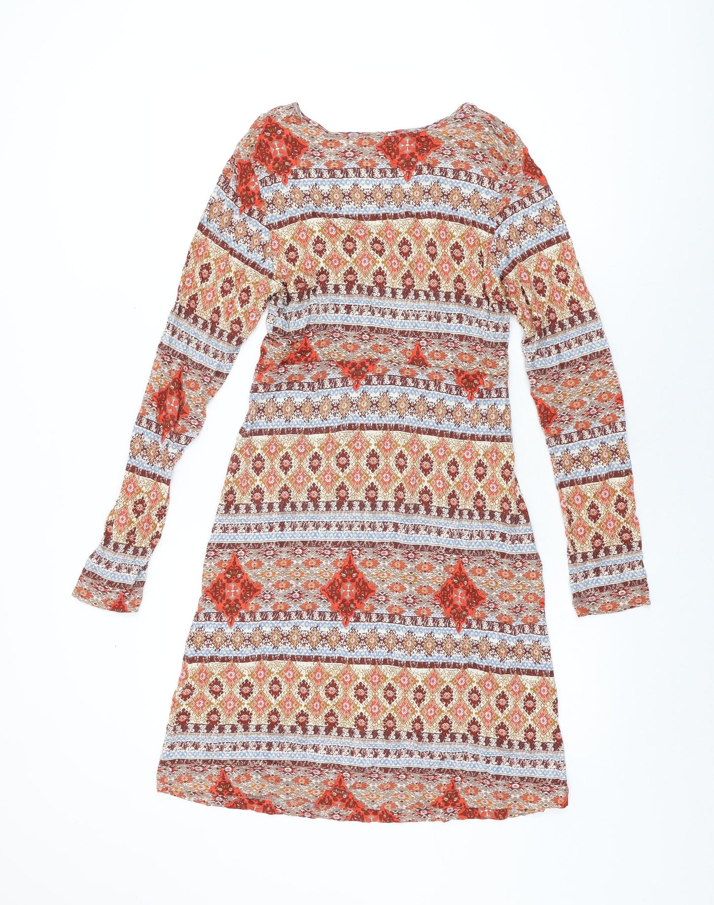 Boysen's Womens Multicoloured Geometric Viscose Shift Size 10 V-Neck Pullover
