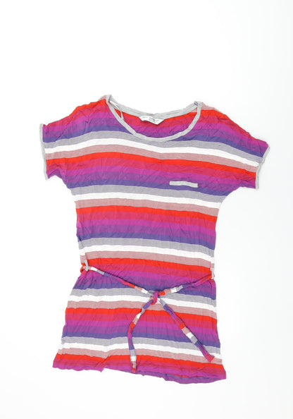 Additional front view of Autograph women’s multicoloured striped viscose basic t-shirt, size UK 12, round neck