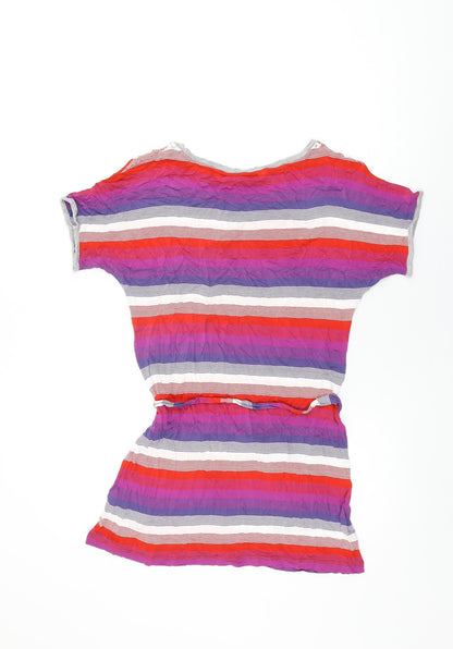 Back view of Autograph women’s multicoloured striped viscose basic t-shirt, size UK 12, round neck