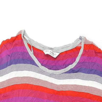Close-up detail of Autograph women’s multicoloured striped viscose basic t-shirt, size UK 12, round neck