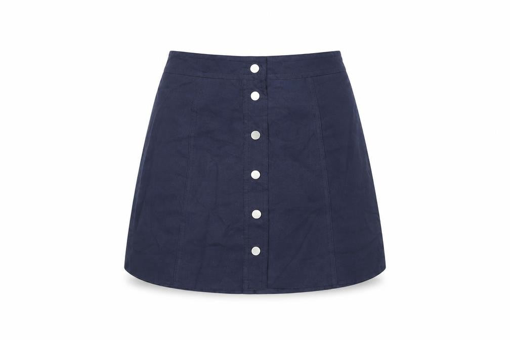 H&M Womens Blue Polyester Mini Skirt Size 8 Snap - Suede