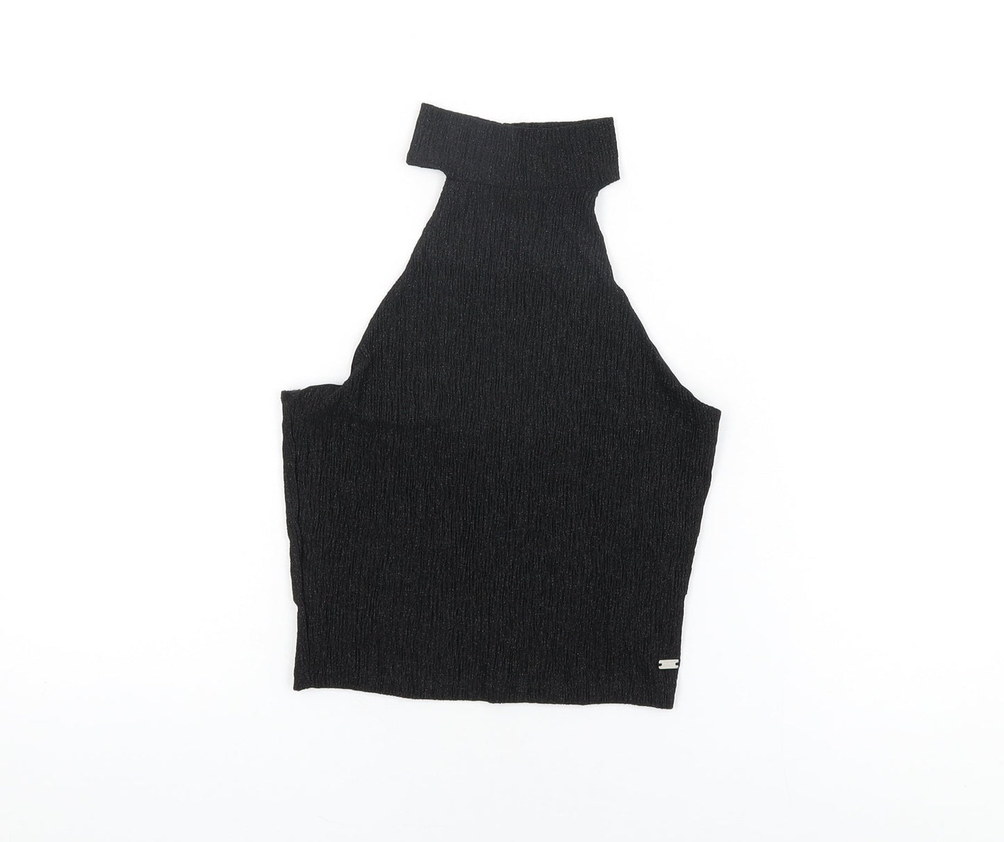 Pacific Republic Womens Black Polyester Cropped T-Shirt Size M Round Neck