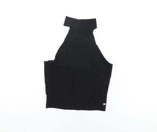 Pacific Republic Womens Black Polyester Cropped T-Shirt Size M Round Neck