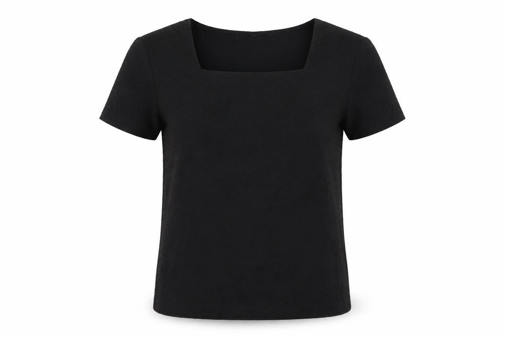 Country Casuals Womens Black Polyester Basic T-Shirt Size M Square Neck