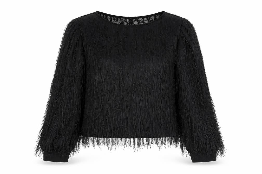 Golden Days Womens Black Polyester Basic Blouse Size M Round Neck - Tassles