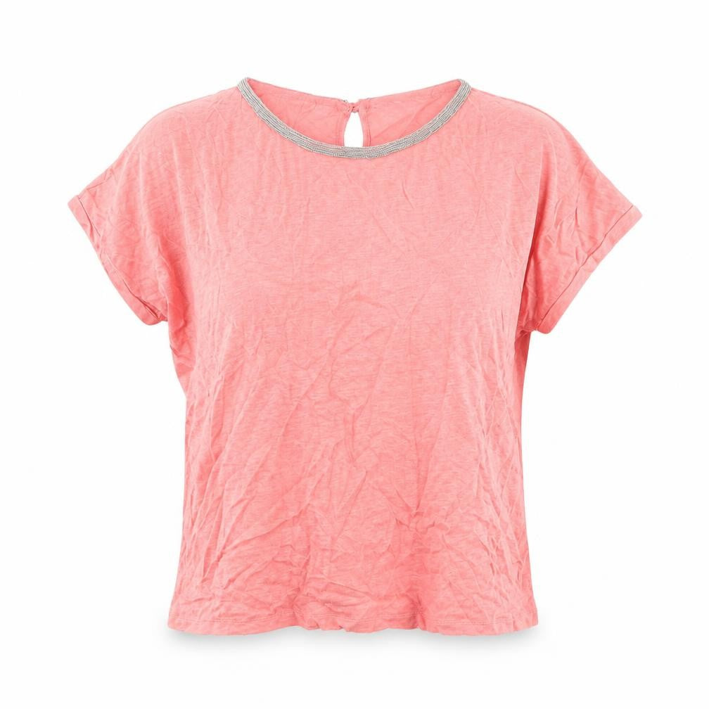 Monsoon Womens Pink Polyester Basic T-Shirt Size 14 Round Neck
