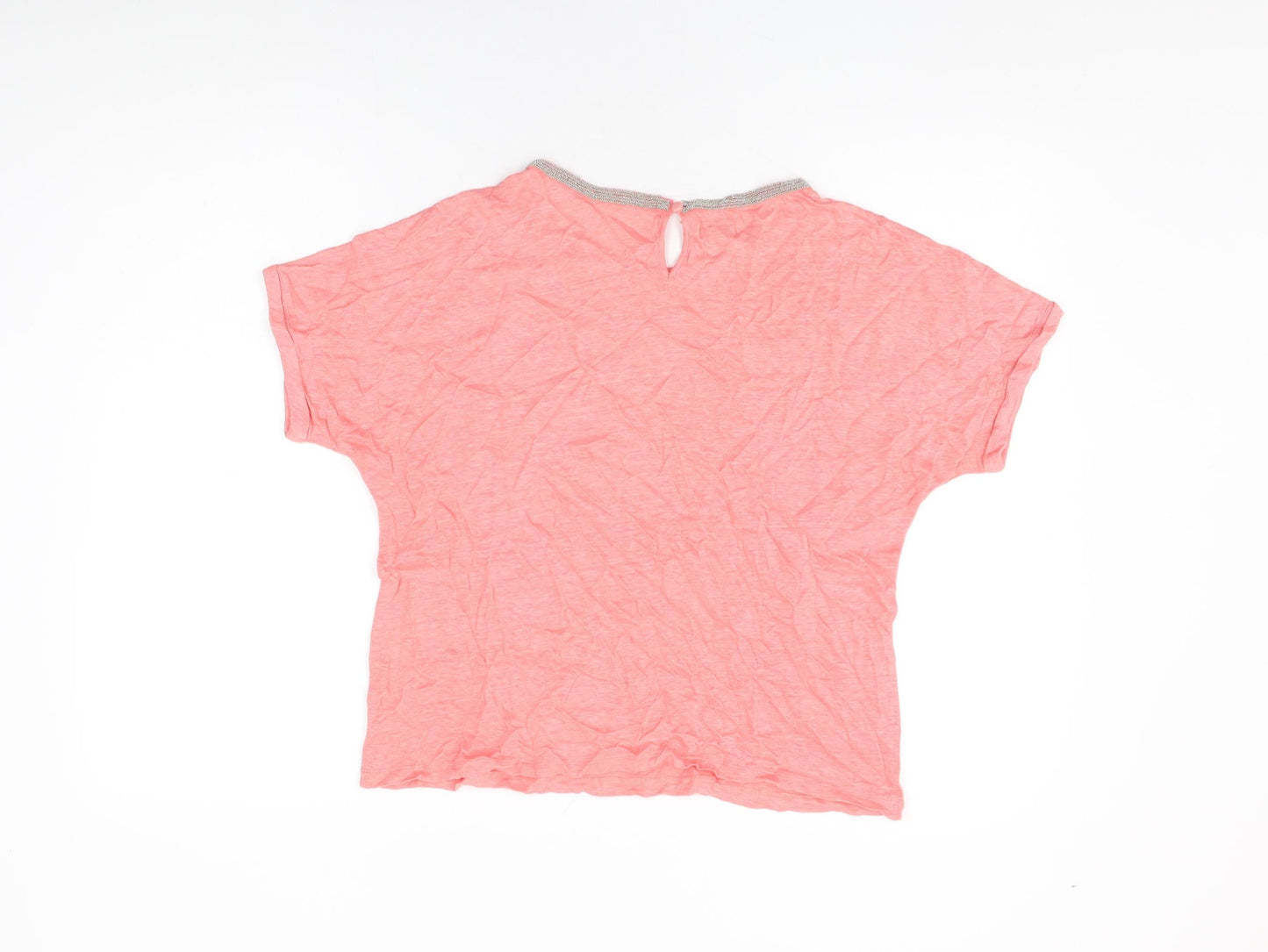 Monsoon Womens Pink Polyester Basic T-Shirt Size 14 Round Neck
