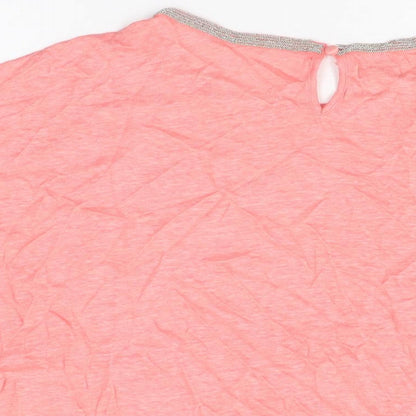 Monsoon Womens Pink Polyester Basic T-Shirt Size 14 Round Neck