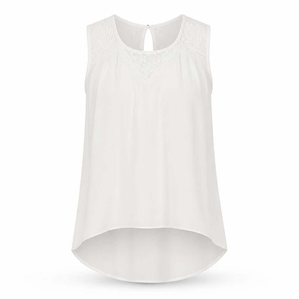Nichii Womens White Polyester Basic T-Shirt Size M Round Neck - Lace Detail