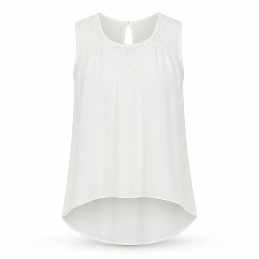 Nichii Womens White Polyester Basic T-Shirt Size M Round Neck - Lace Detail