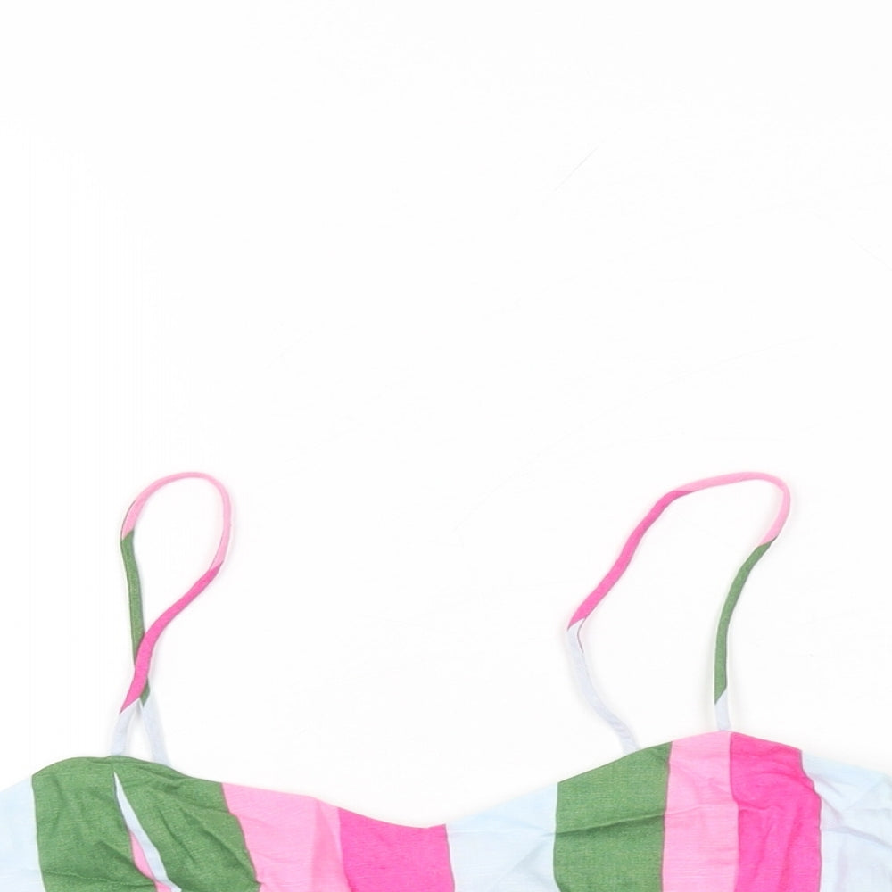 Zara Womens Multicoloured Striped Linen Cropped T-Shirt Size M V-Neck - Bralette