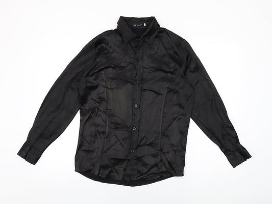 Delie Womens Black Polyester Basic Button-Up Size L Collared