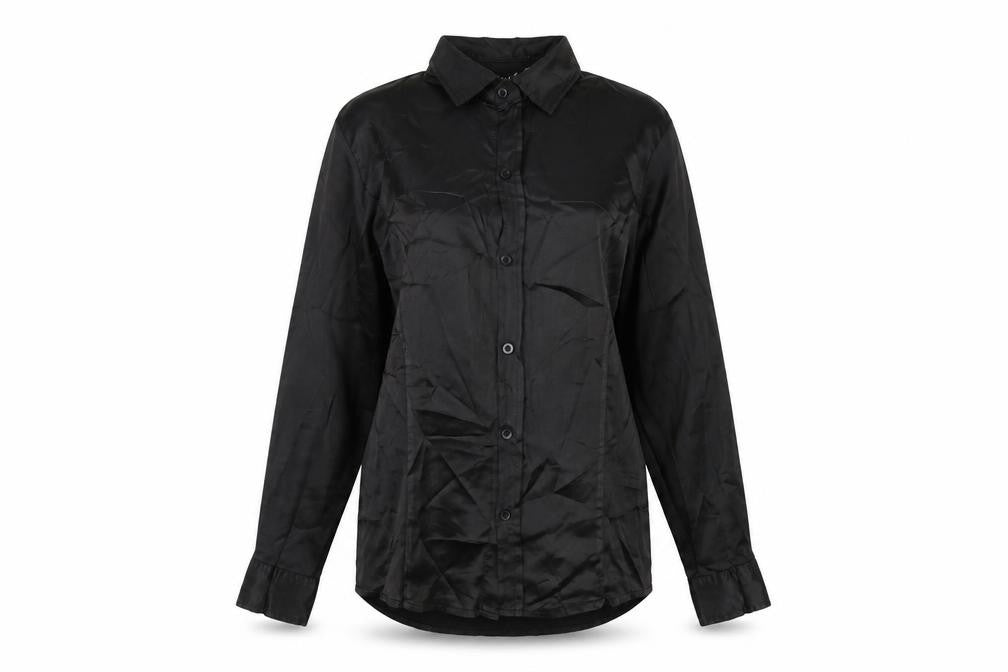 Delie Womens Black Polyester Basic Button-Up Size L Collared