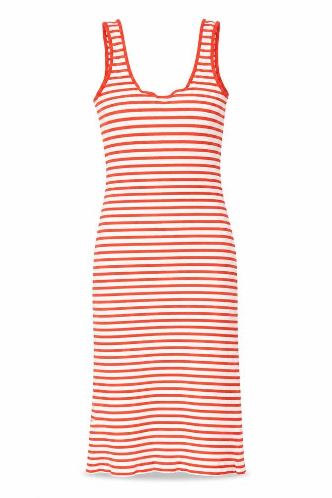 H&M Womens Red Striped Cotton Tank Dress Size S Scoop Neck Pullover