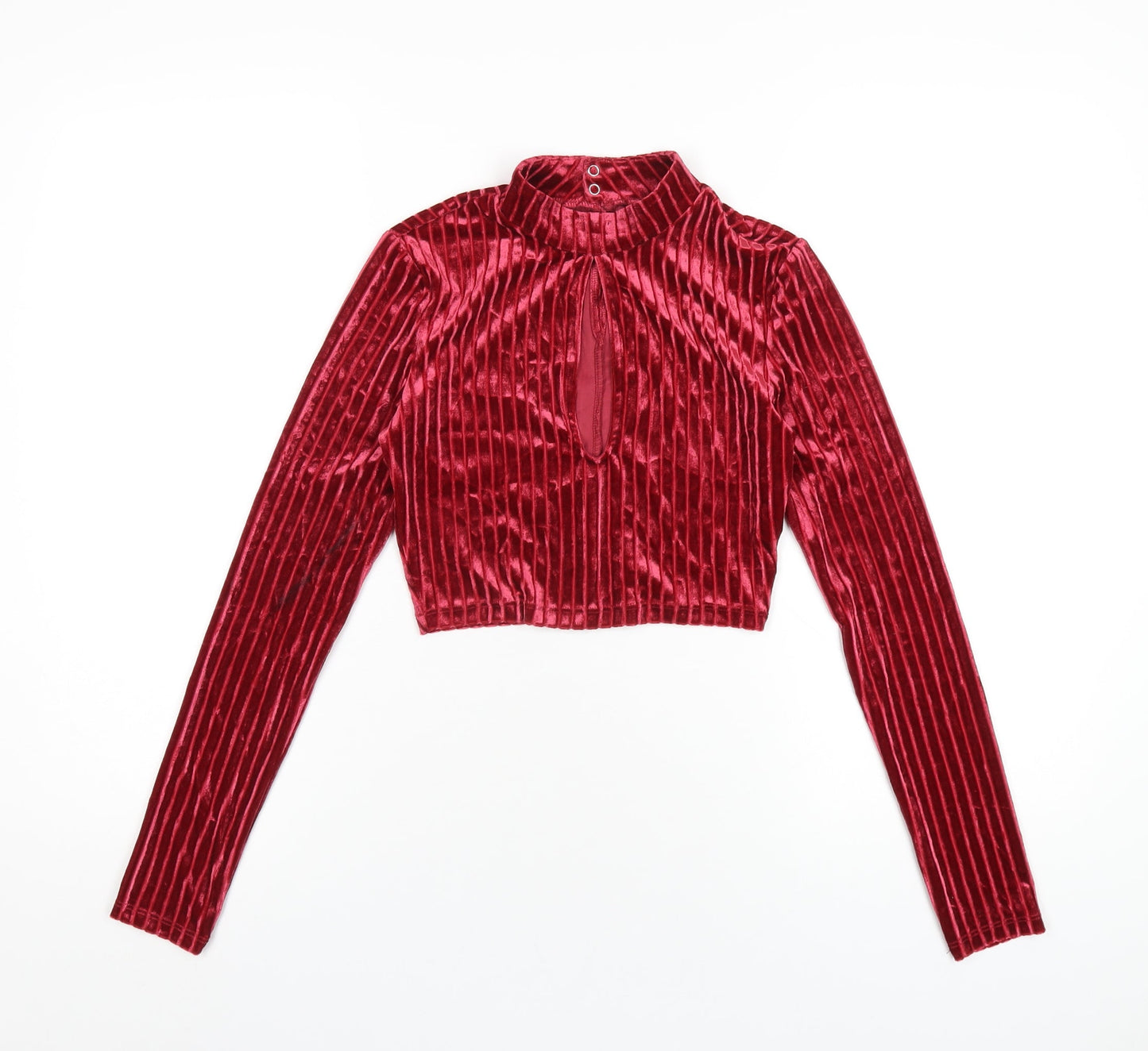 H&M Womens Red Polyester Cropped T-Shirt Size XS Mock Neck