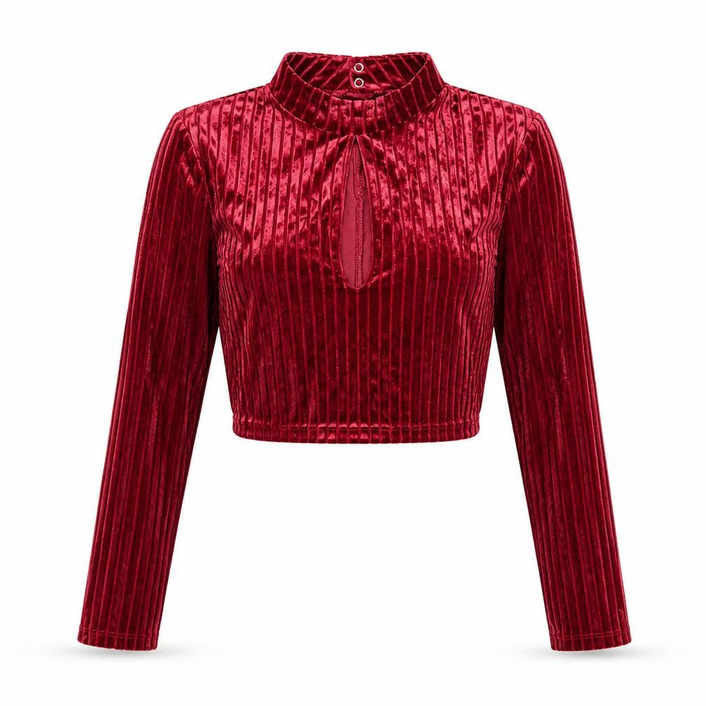 H&M Womens Red Polyester Cropped T-Shirt Size XS Mock Neck