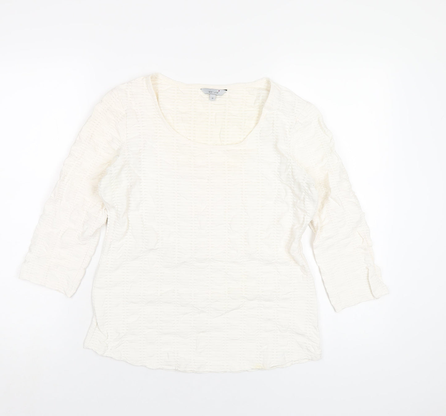Per Una Womens Ivory Polyester Basic T-Shirt Size 12 Scoop Neck