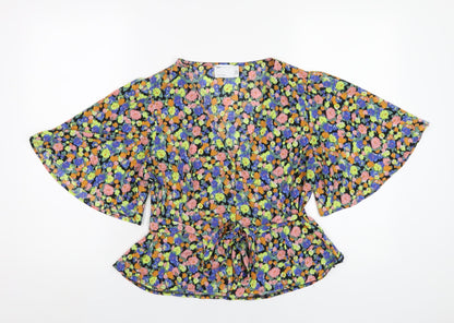 Additional front view of ASOS women’s multicoloured floral polyester basic blouse, size UK 12, v-neck