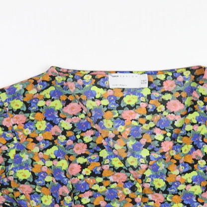Close-up detail of ASOS women’s multicoloured floral polyester basic blouse, size UK 12, v-neck