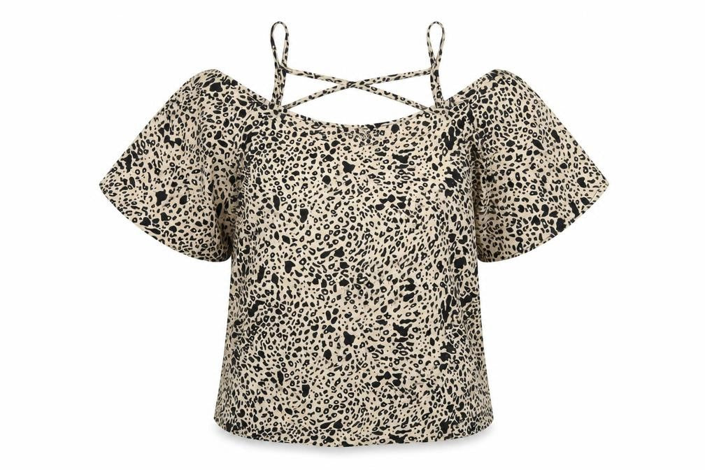 Boohoo Womens Beige Geometric Polyester Basic T-Shirt Size 12 Scoop Neck