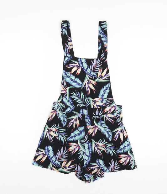 H&M Womens Black Floral Polyester Dungaree One-Piece Size 6 Zip