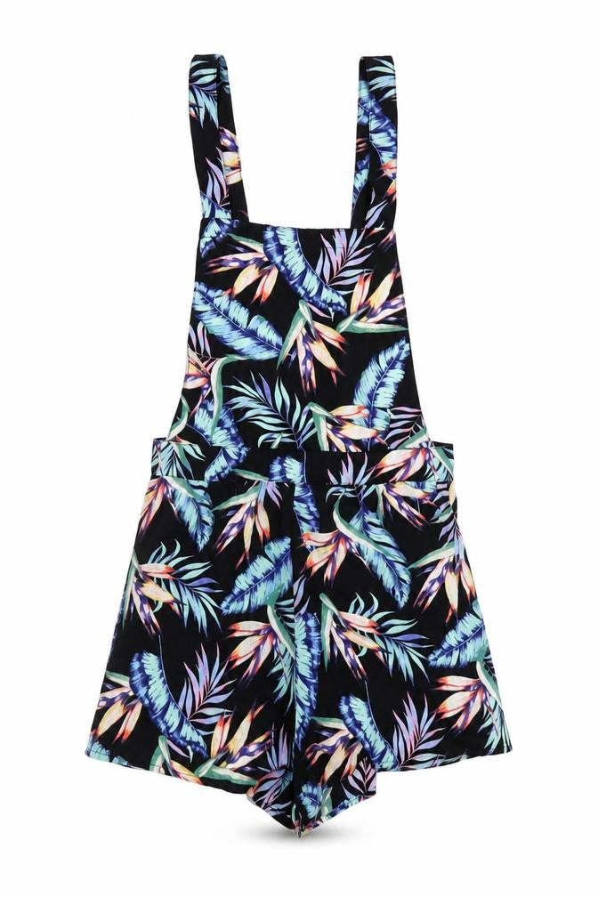 H&M Womens Black Floral Polyester Dungaree One-Piece Size 6 Zip