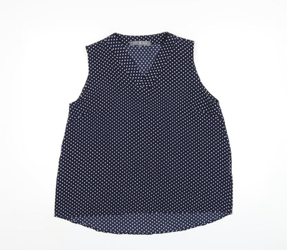 Jessica Graaf Womens Blue Polka Dot Polyester Basic Tank Size L V-Neck