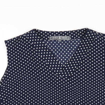 Jessica Graaf Womens Blue Polka Dot Polyester Basic Tank Size L V-Neck