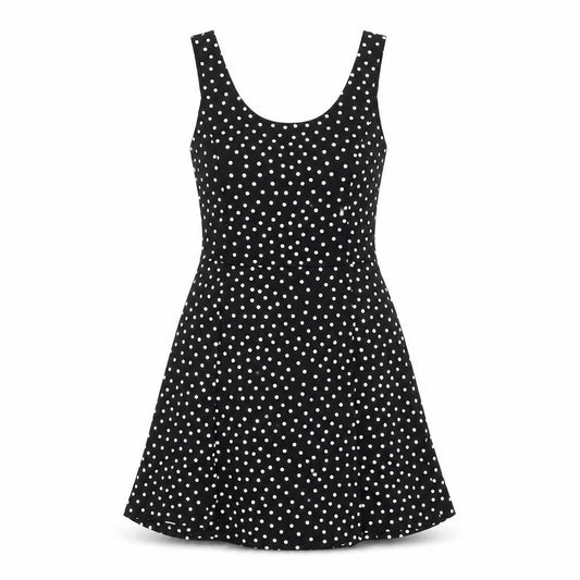 H&M Womens Black Polka Dot Polyester Skater Dress Size 8 Scoop Neck Pullover