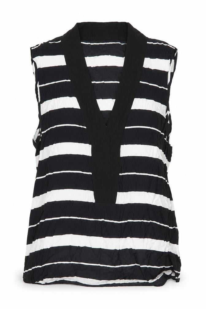 Mango Womens Black Striped Viscose Basic Tank Size XL V-Neck