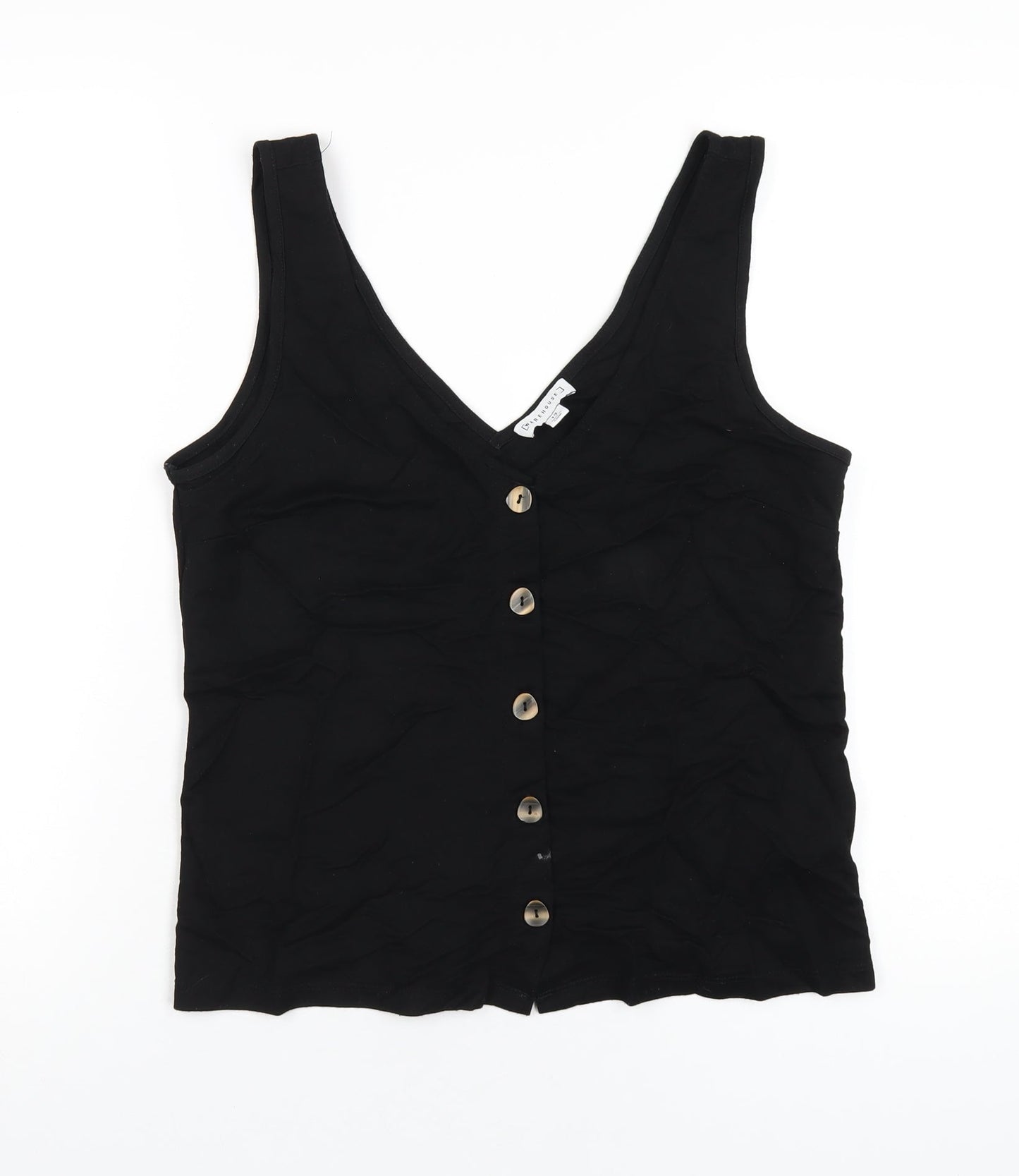 Warehouse Womens Black Viscose Basic Tank Size 12 V-Neck