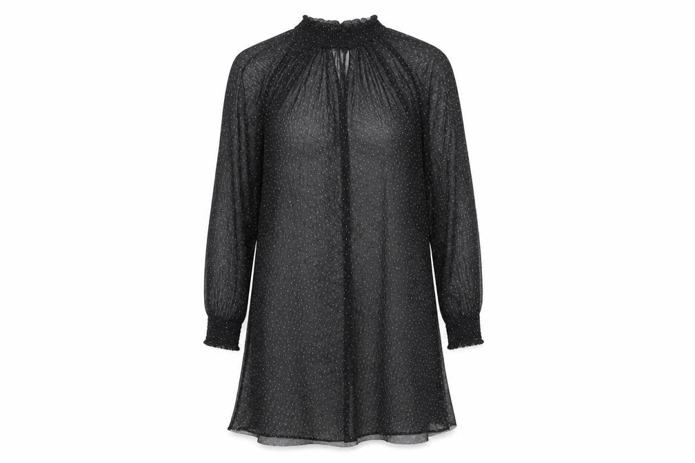 New Look Womens Black Polka Dot Polyester A-Line Size 14 Mock Neck Button