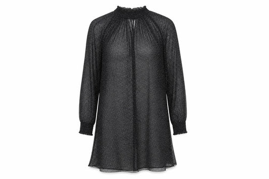 New Look Womens Black Polka Dot Polyester A-Line Size 14 Mock Neck Button