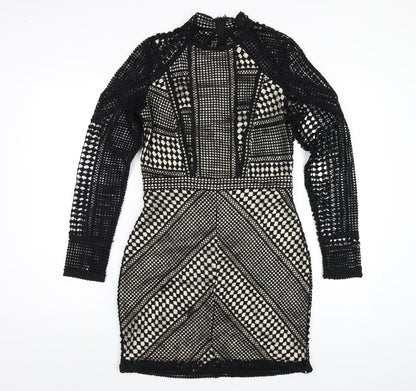 Additional front view of Missguided women’s black polyester bodycon, size UK 10, mock neck zip