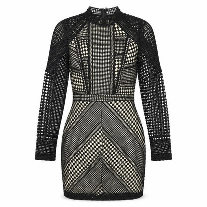 Front view of Missguided women’s black polyester bodycon, size UK 10, mock neck zip