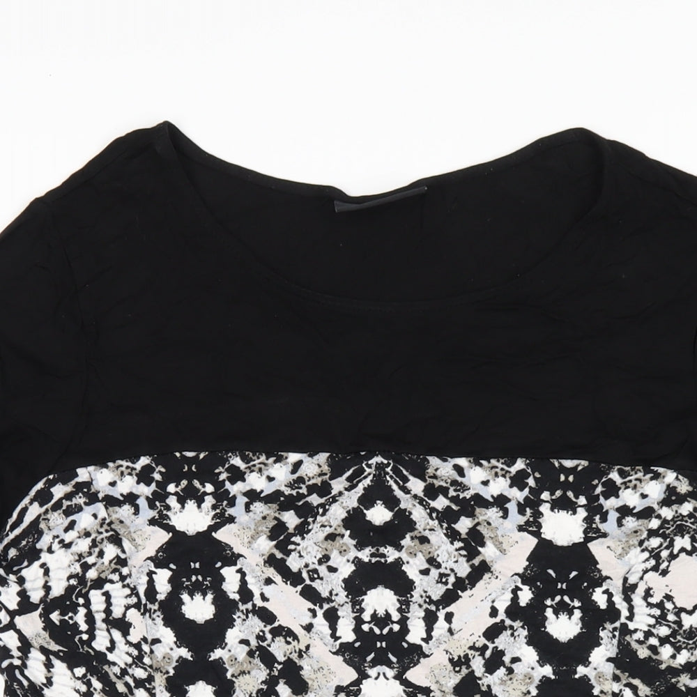 Wallis Womens Black Geometric Viscose Basic T-Shirt Size M Scoop Neck