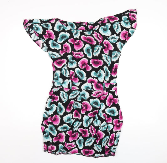 ASOS Womens Multicoloured Geometric Viscose A-Line Size 12 Round Neck Zip