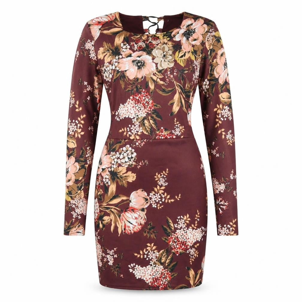 Missguided Womens Brown Floral Polyester Bodycon Size 12 Round Neck Pullover