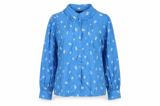 Marks and Spencer Womens Blue Geometric Cotton Basic Button-Up Size 14 Collared