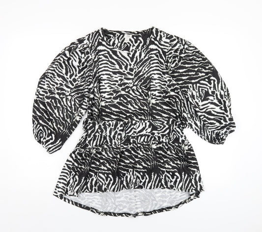 River Island Womens Black Animal Print Polyester Basic T-Shirt Size 10 Round Neck