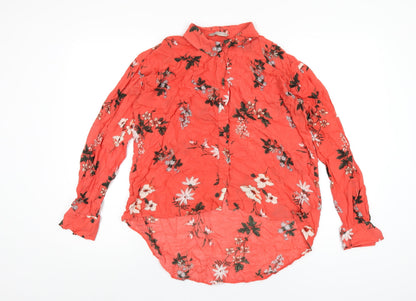 Marks & Spencer Womens Red Floral Viscose Basic Button-Up Size 10 Collared