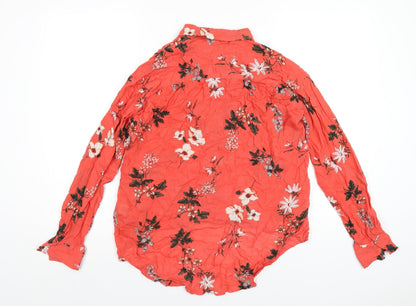 Marks & Spencer Womens Red Floral Viscose Basic Button-Up Size 10 Collared