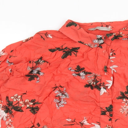 Marks & Spencer Womens Red Floral Viscose Basic Button-Up Size 10 Collared